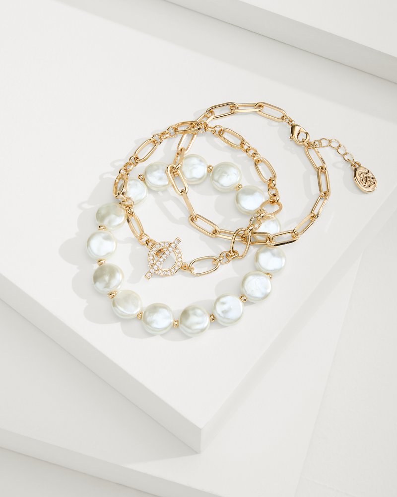 Tommy Bahama Sanibel Island Link & Pearl Bracelet Set