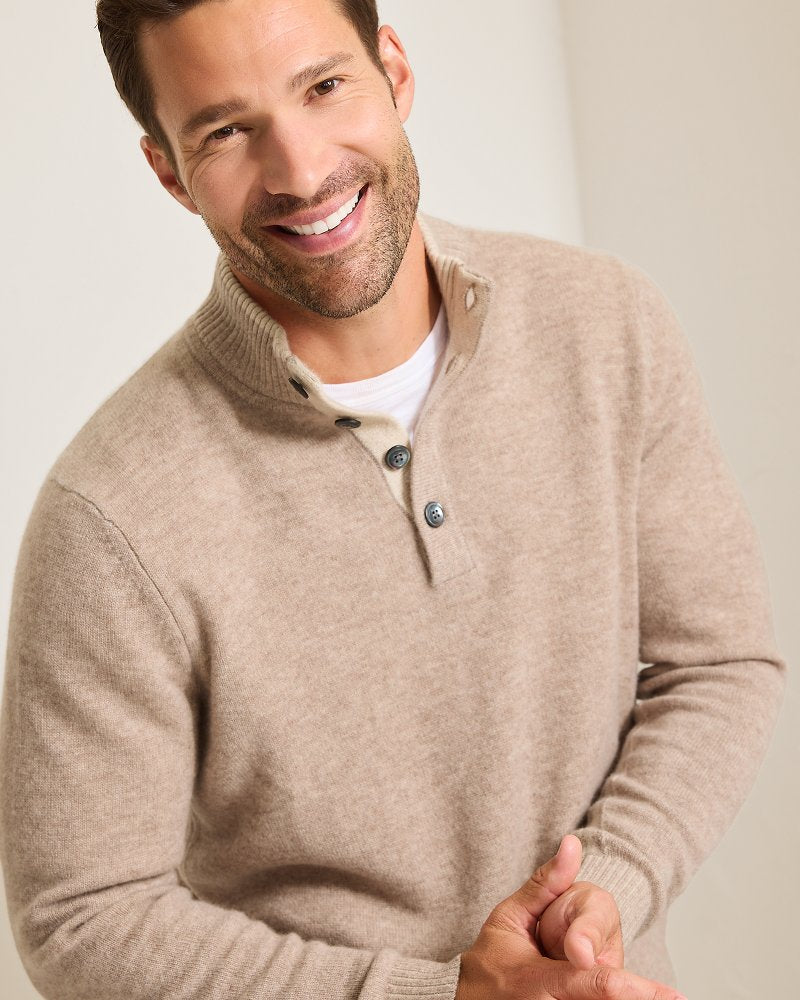 Tommy Bahama Soft Sands Cashmere Button-Mock Sweater