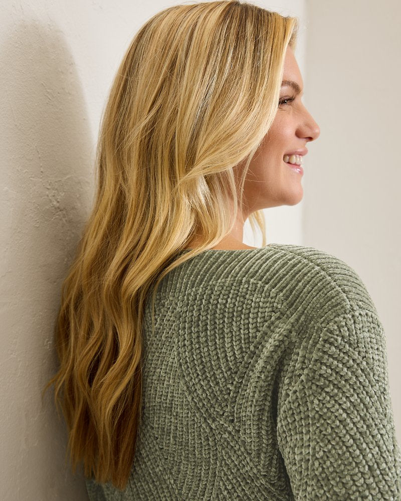 Tommy Bahama Island Luna Chenille Shell Stitch Boat-Neck Sweater