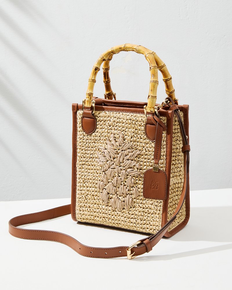 Tommy Bahama Raffia & Leather Bamboo Mini Tote