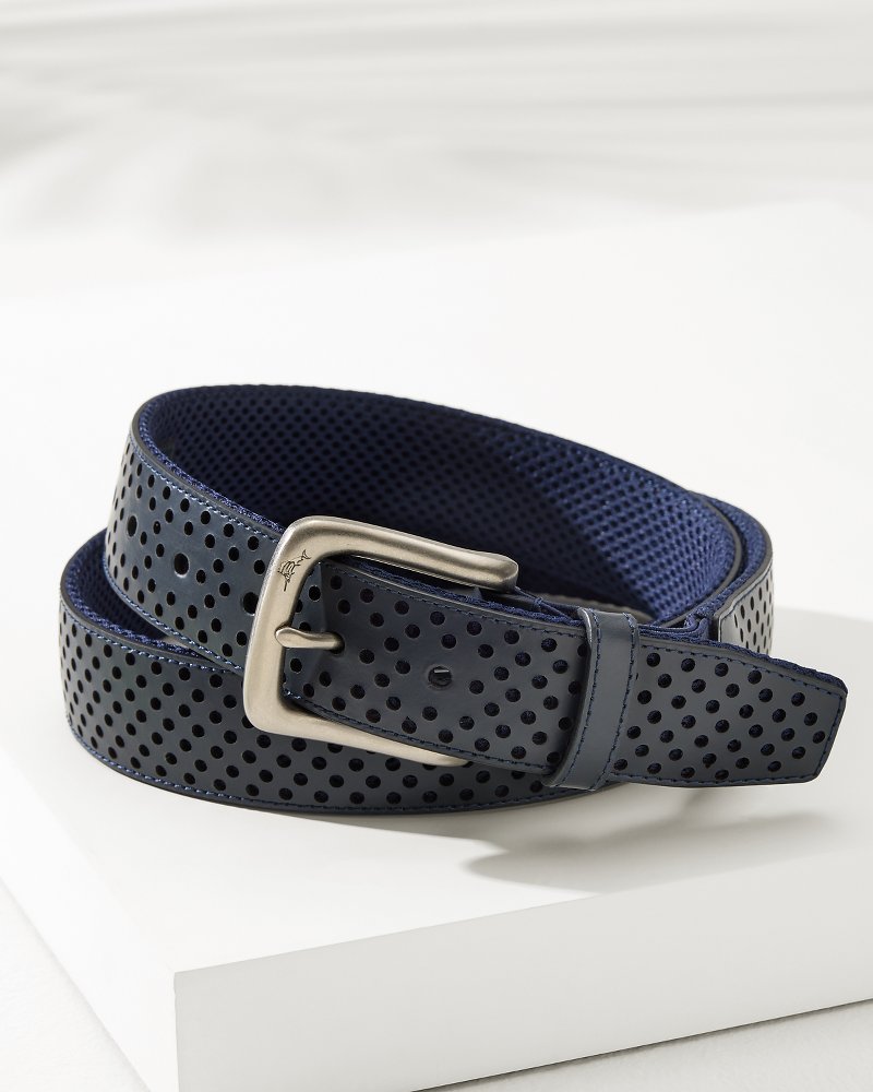 Tommy Bahama Leather Mesh Cushion Performance Belt