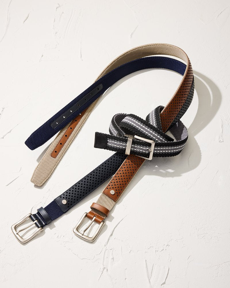 Tommy Bahama Leather Mesh Cushion Performance Belt