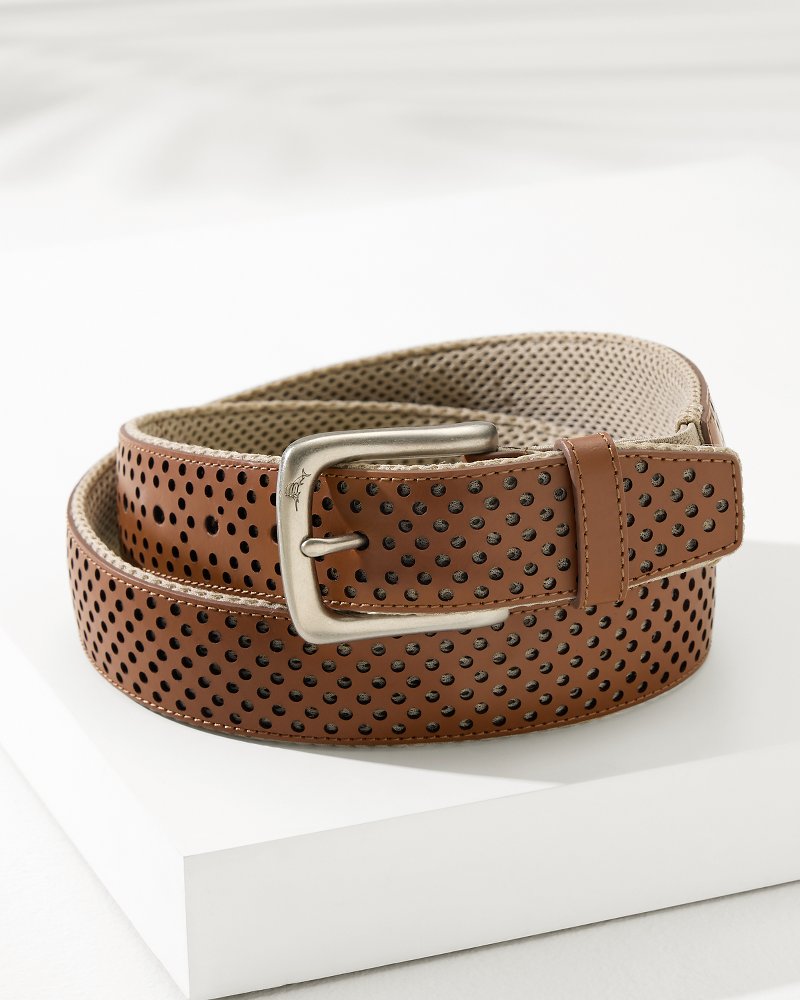 Tommy Bahama Leather Mesh Cushion Performance Belt