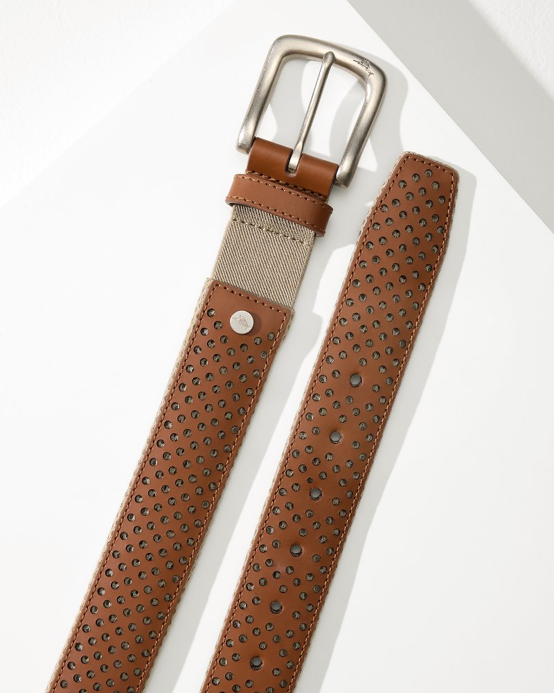 Tommy Bahama Leather Mesh Cushion Performance Belt
