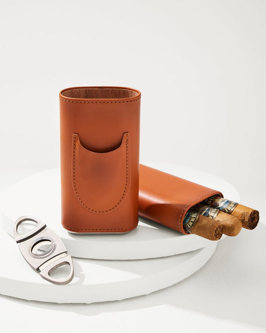 Tommy Bahama Ashton 3-Cigar Leather Case and Cutter
