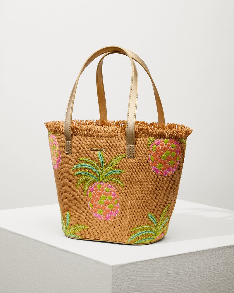 Tommy Bahama Flamingo Pineapple Straw Tote