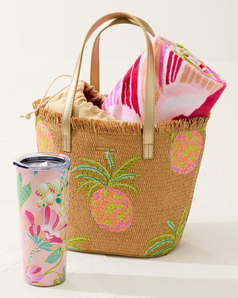 Tommy Bahama Flamingo Pineapple Straw Tote