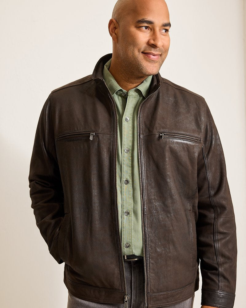 Tommy Bahama Big & Tall Highland Rocker Leather Jacket