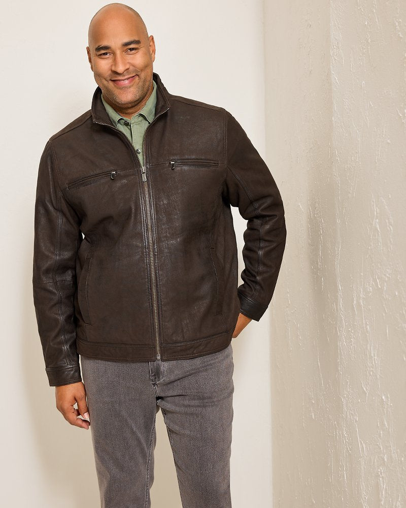 Tommy Bahama Big & Tall Highland Rocker Leather Jacket