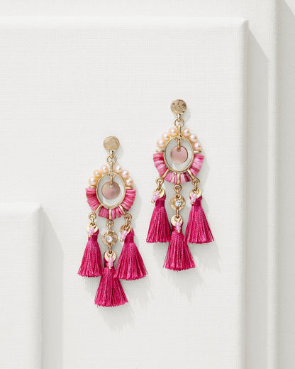 Tommy Bahama Tropical Blooms Tassel Shell Statement Earrings