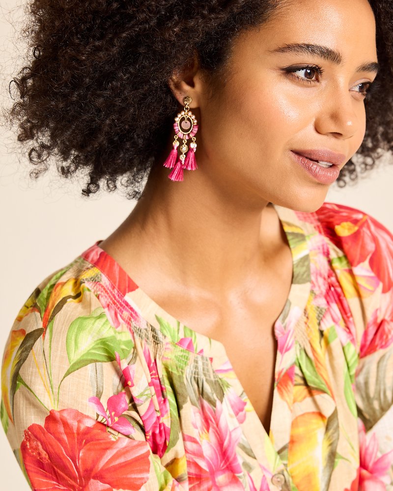 Tommy Bahama Tropical Blooms Tassel Shell Statement Earrings