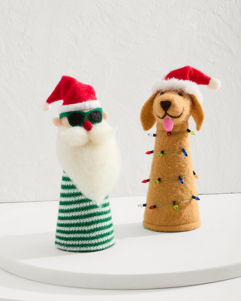 Tommy Bahama Santa & Retriever Bottle Topper Set