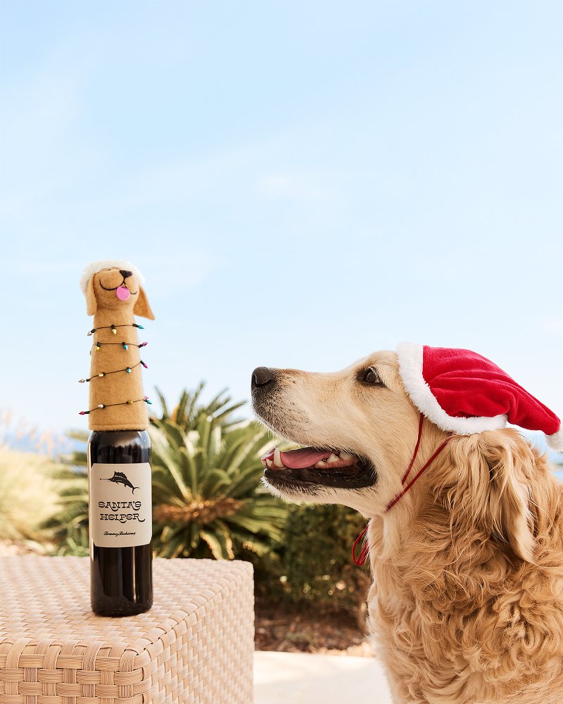 Tommy Bahama Santa & Retriever Bottle Topper Set