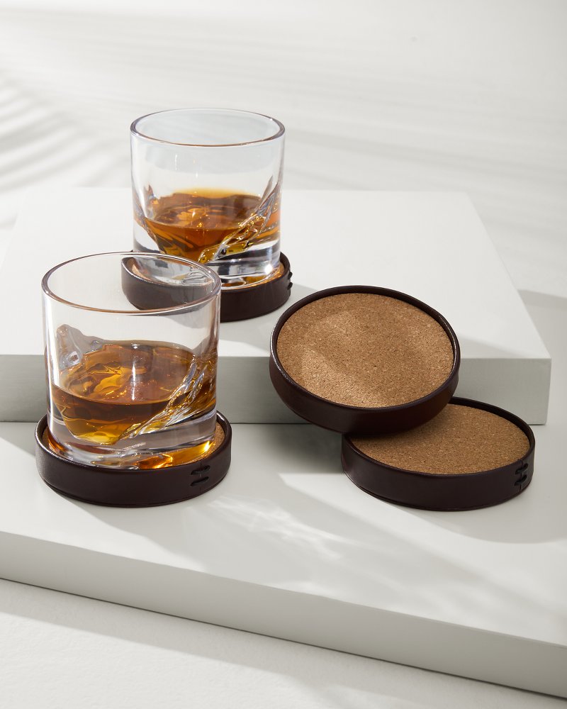 Tommy Bahama Leather Coasters—Set of 4