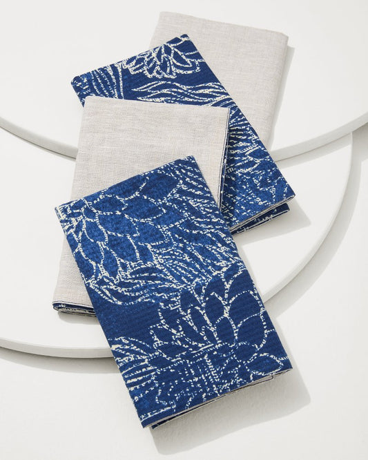 Tommy Bahama Island Navy Upcycled Reversible Dinner Napkins - Set of 4