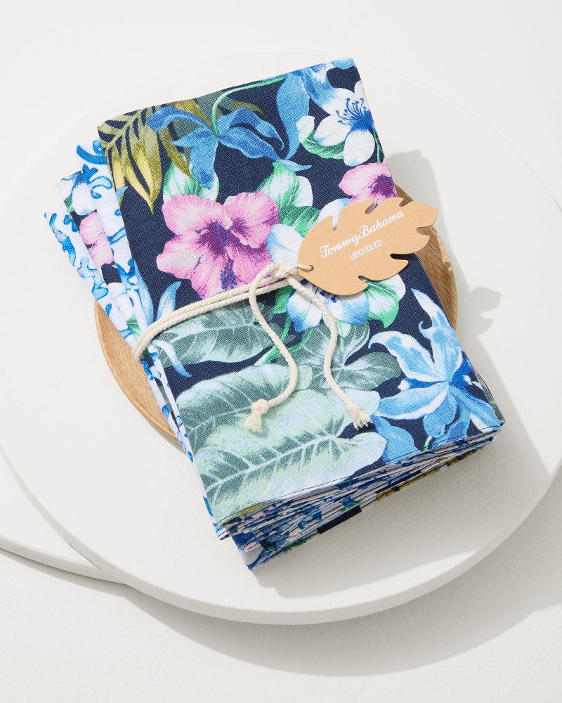 Tommy Bahama Island Navy Upcycled Reversible Linen Dinner Napkins - Set of 4
