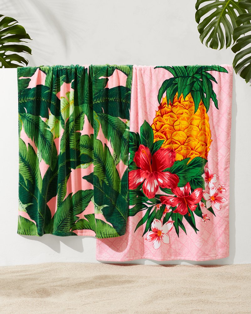 Tommy Bahama Pineapple Queen & Swaying Fronds Beach Towels — Set of 2