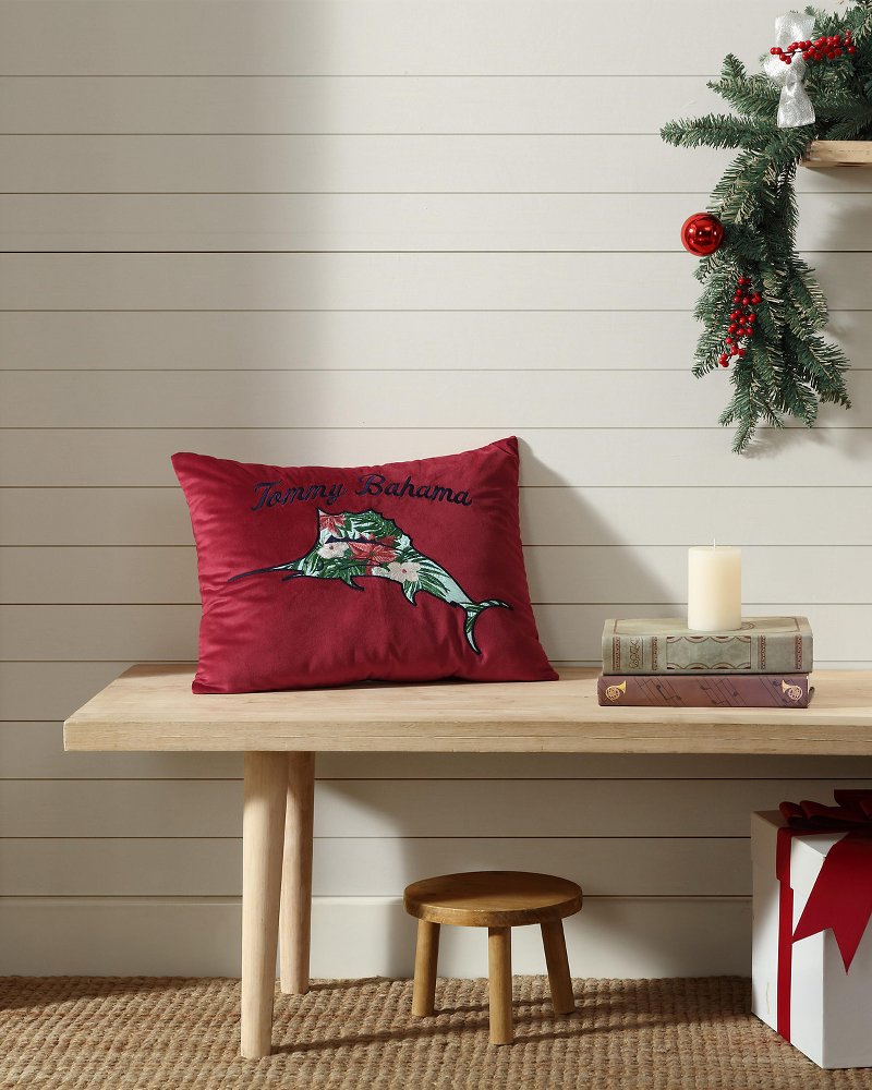 Tommy Bahama Holiday Marlin Velvet Embroidered Decorative Pillow