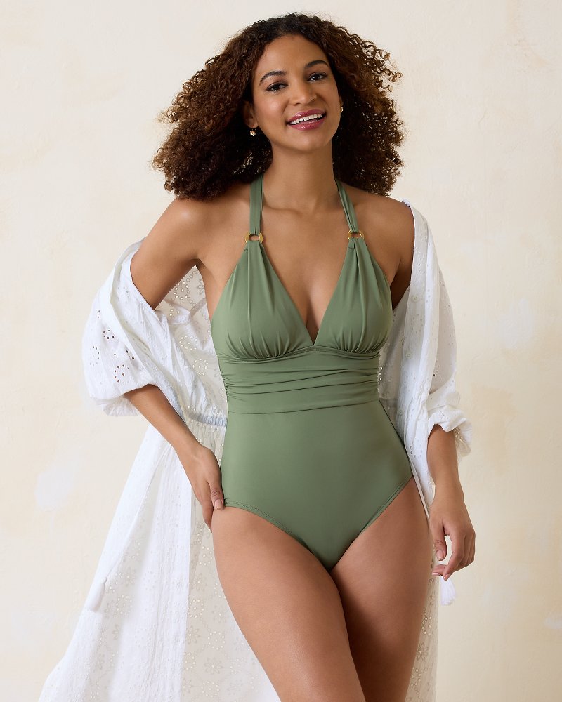 Tommy Bahama Paradise Fronds V-Neck One-Piece Swimsuit