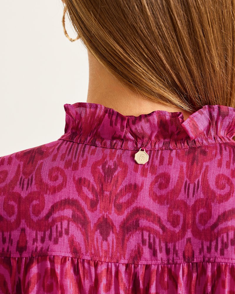 Tommy Bahama Seaside Ikat Long-Sleeve Ruffle-Neck Top