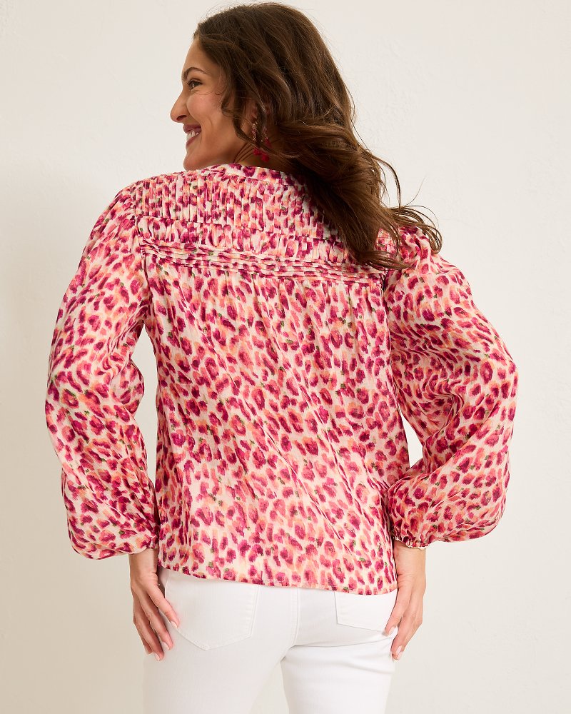 Tommy Bahama Jeweled Jaguar Pintuck Blouse