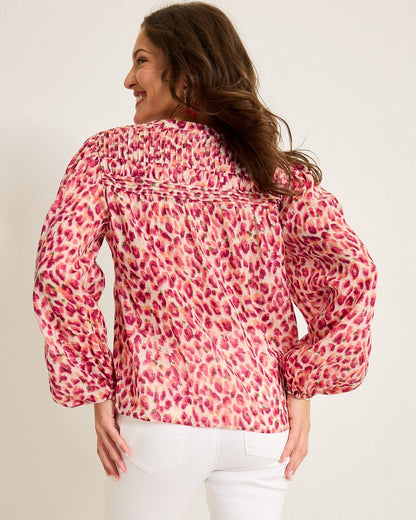 Tommy Bahama Jeweled Jaguar Pintuck Blouse