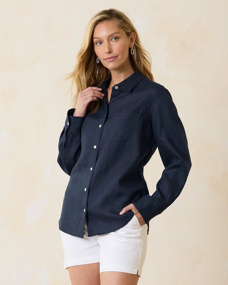 Tommy Bahama Coastalina Relaxed Long-Sleeve Linen Top