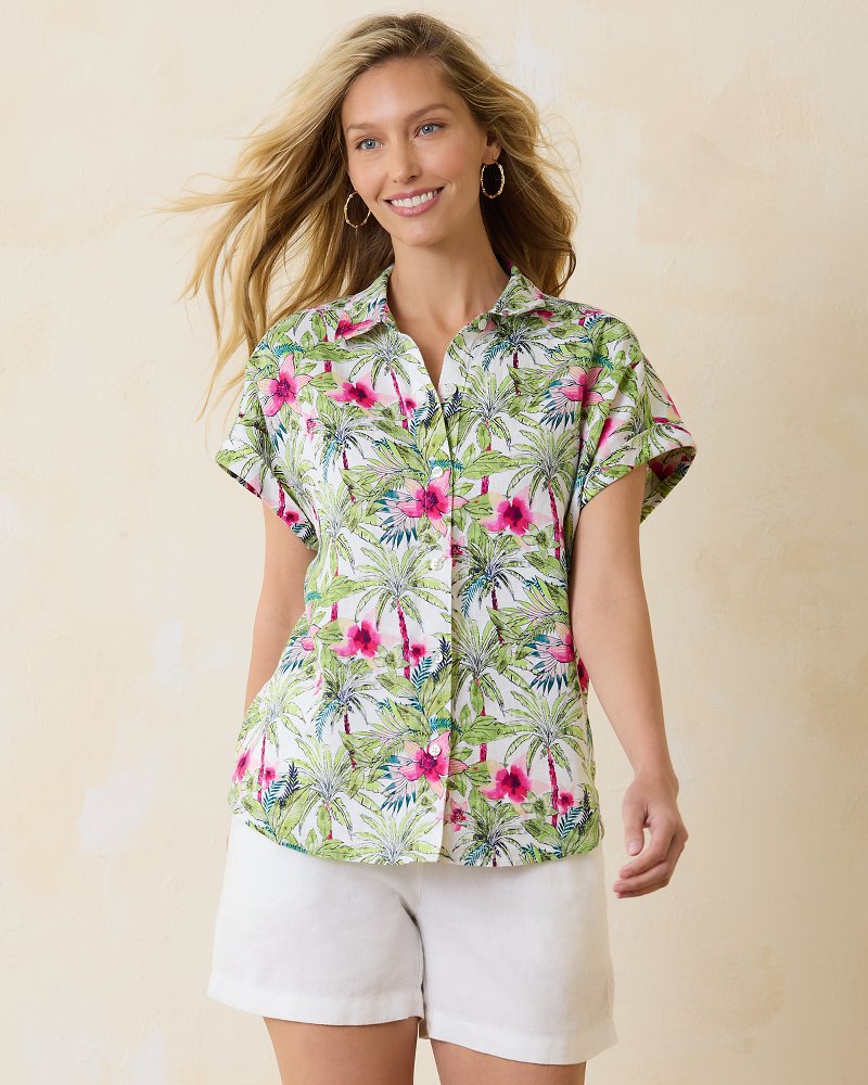 Tommy Bahama Coastalina Coastal Palms Linen Camp Shirt