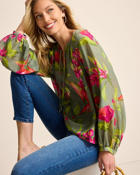 Tommy Bahama Agua Amara Lavish Blooms Peasant Top