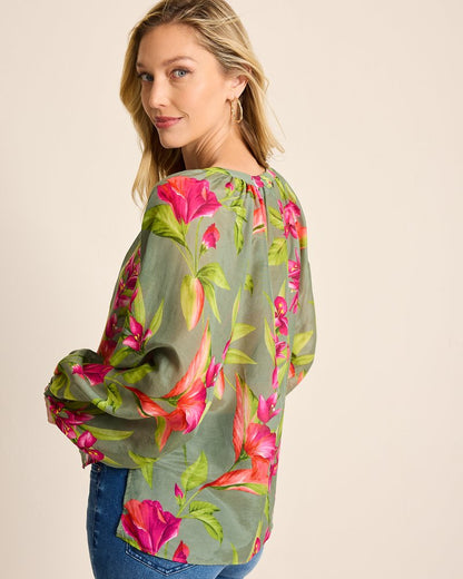 Tommy Bahama Agua Amara Lavish Blooms Peasant Top