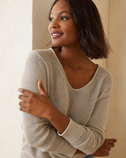 Tommy Bahama Cedar Linen Long-Sleeve V-Neck Sweater