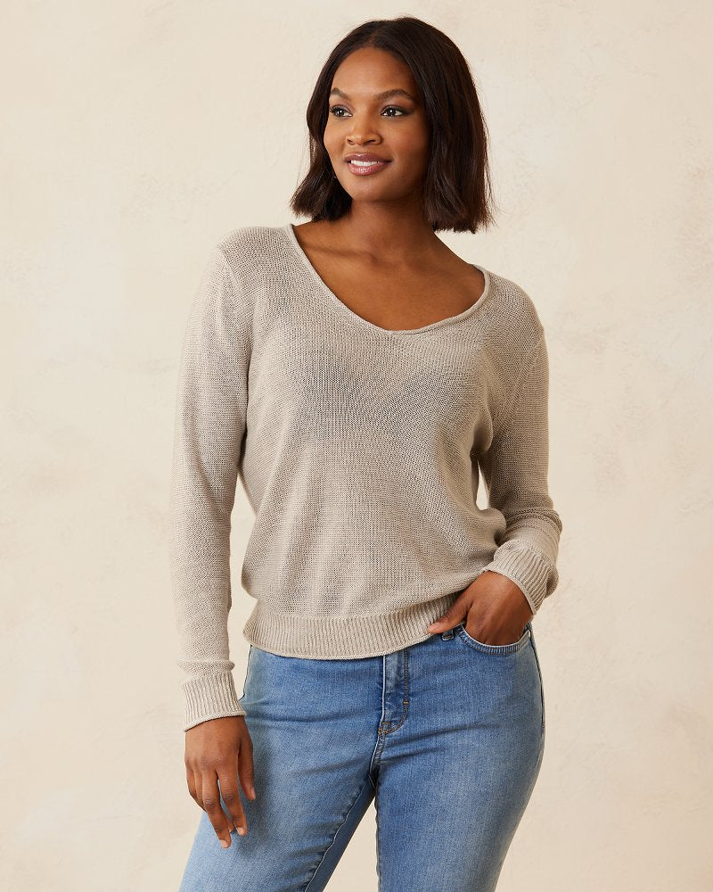 Tommy Bahama Cedar Linen Long-Sleeve V-Neck Sweater