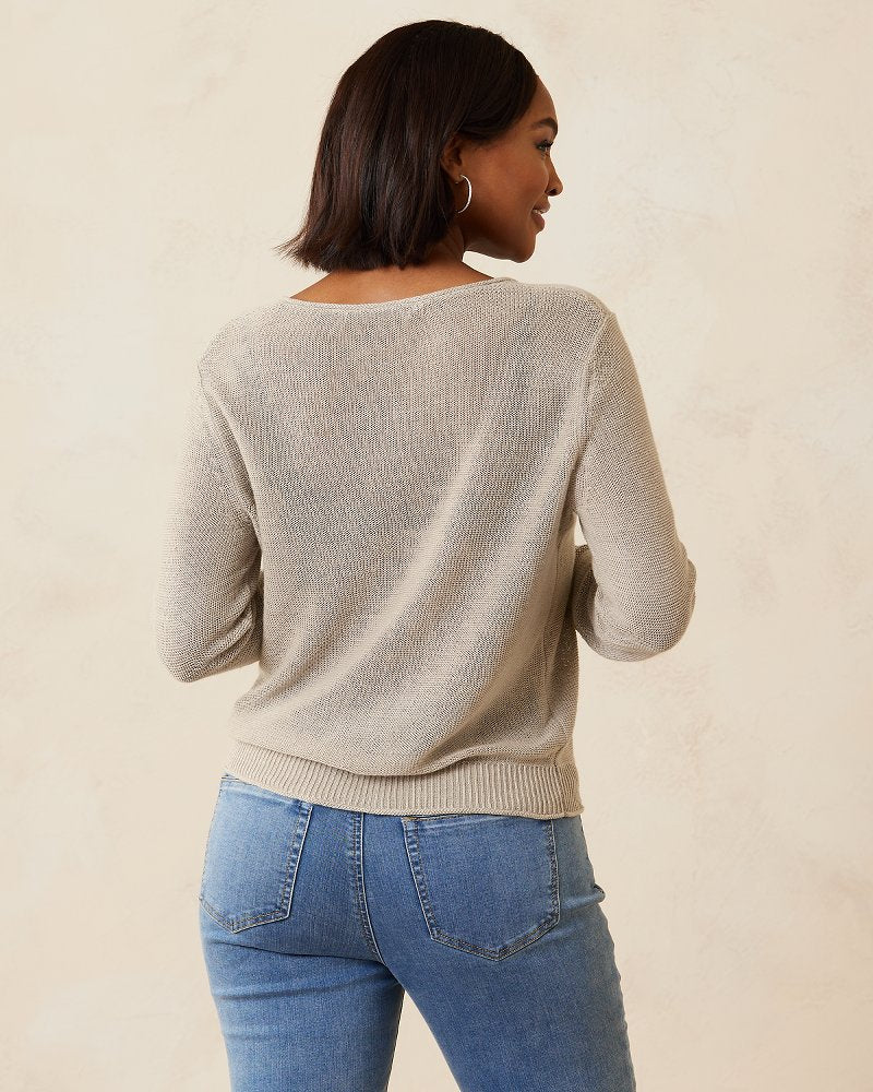 Tommy Bahama Cedar Linen Long-Sleeve V-Neck Sweater