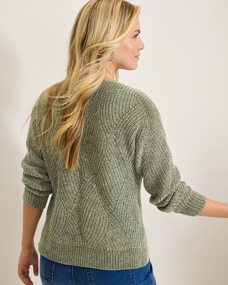 Tommy Bahama Island Luna Chenille Shell Stitch Boat-Neck Sweater