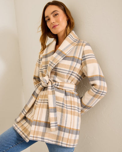 Tommy Bahama Wooly Plaid Wrap Coat