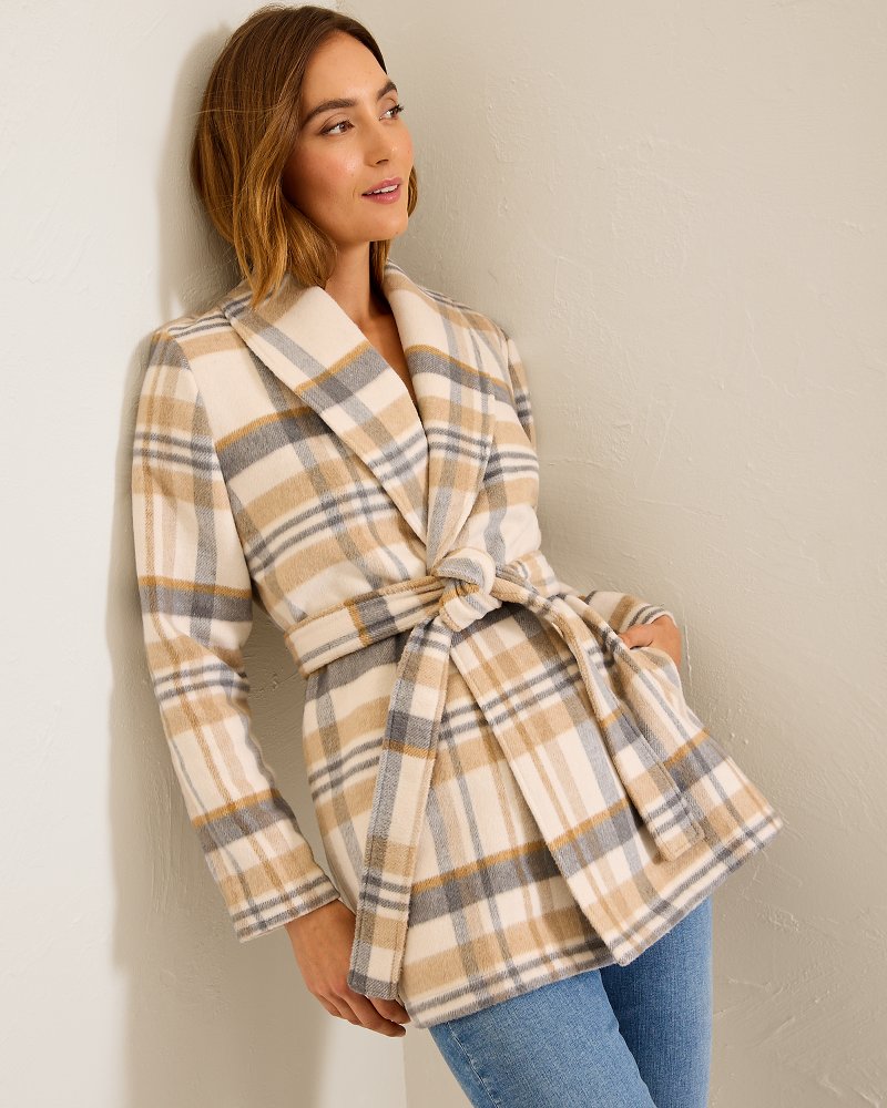 Tommy Bahama Wooly Plaid Wrap Coat