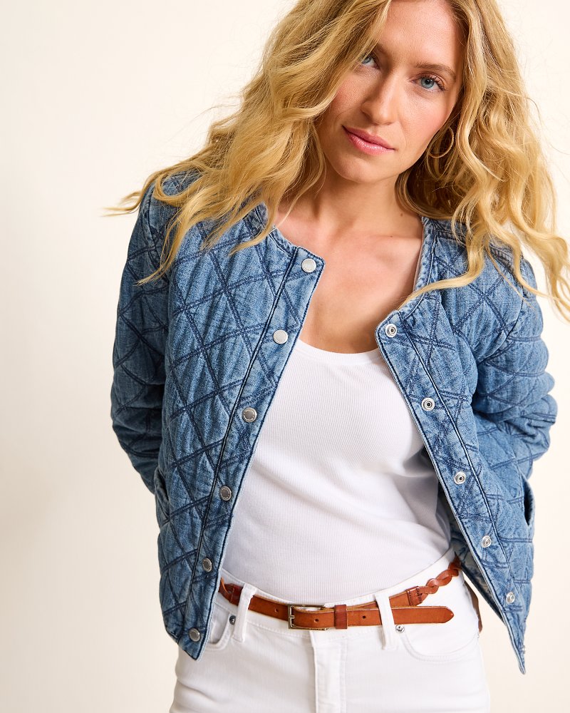 Tommy Bahama Quilted Cropped Denim Jacket