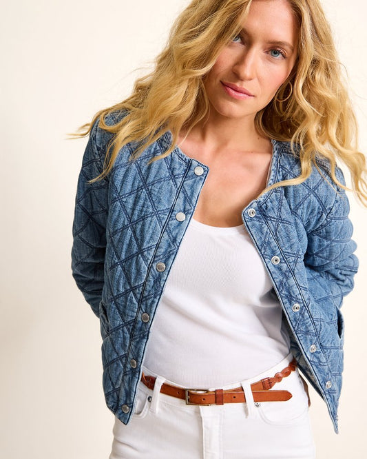 Tommy Bahama Quilted Cropped Denim Jacket
