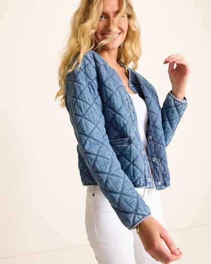 Tommy Bahama Quilted Cropped Denim Jacket