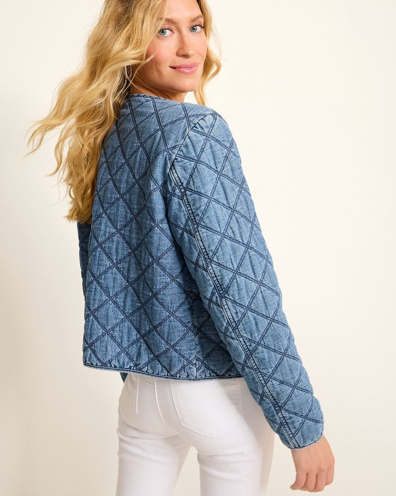 Tommy Bahama Quilted Cropped Denim Jacket