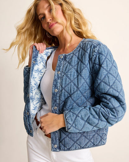 Tommy Bahama Quilted Cropped Denim Jacket