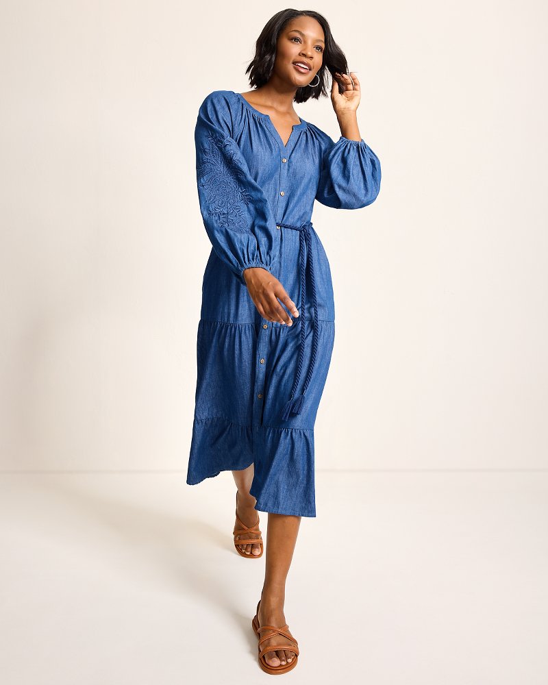 Tommy Bahama Indigo Cove Embroidered Midi Dress