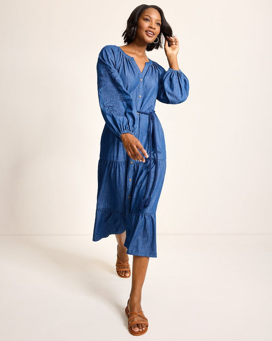 Tommy Bahama Indigo Cove Embroidered Midi Dress