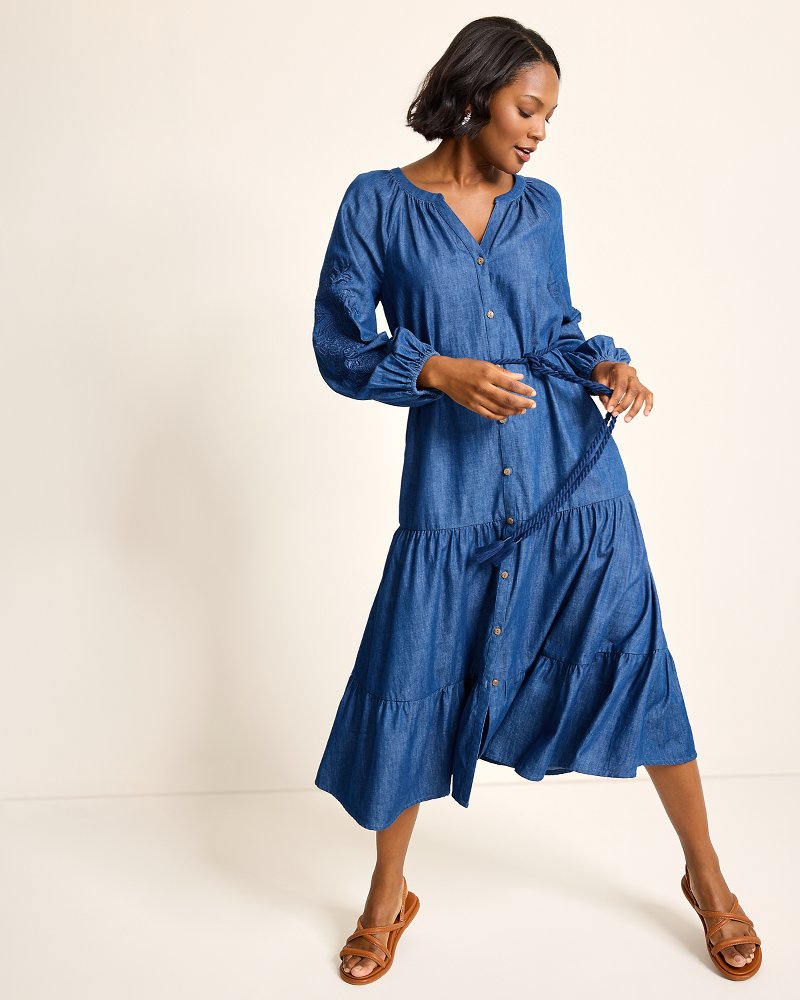 Tommy Bahama Indigo Cove Embroidered Midi Dress