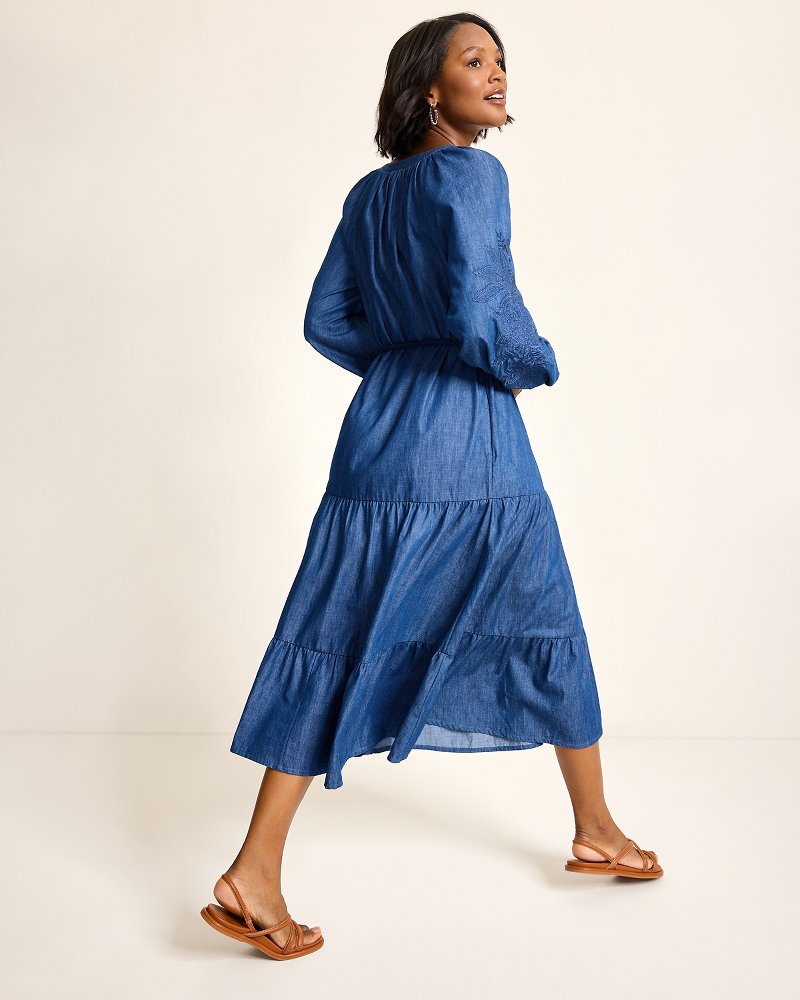 Tommy Bahama Indigo Cove Embroidered Midi Dress