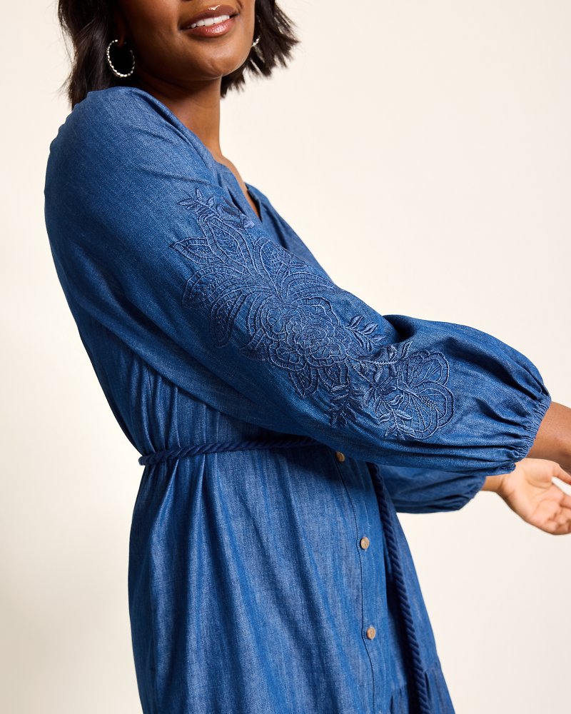 Tommy Bahama Indigo Cove Embroidered Midi Dress