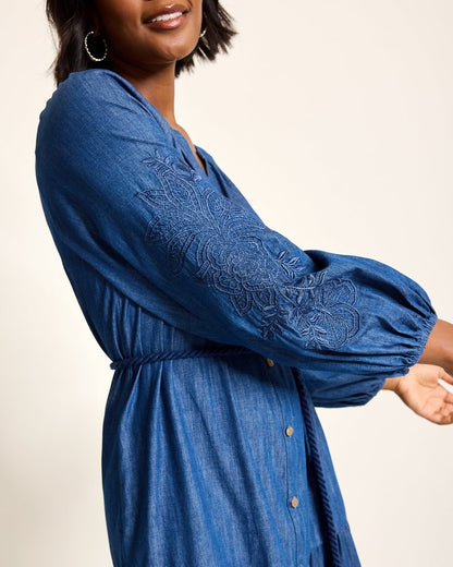 Tommy Bahama Indigo Cove Embroidered Midi Dress
