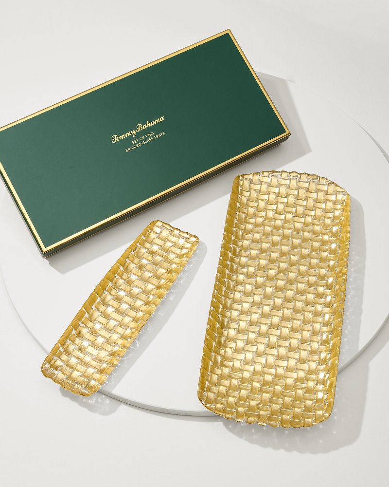 Tommy Bahama Braided Glass Serving Trays — Set of 2