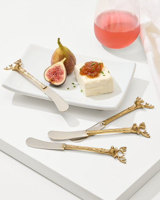 Tommy Bahama Brass and Stainless Steel Stag Butter Knives - Set of 4