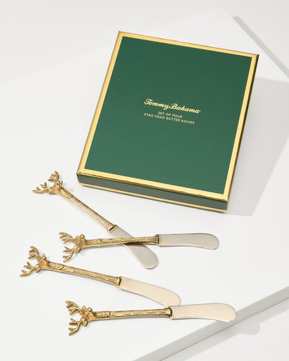 Tommy Bahama Brass and Stainless Steel Stag Butter Knives - Set of 4